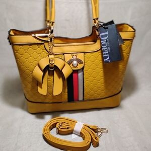 Diophy Vegan Leather Fashion Inspired Quilted Tote Bag with bag Charm, NWT